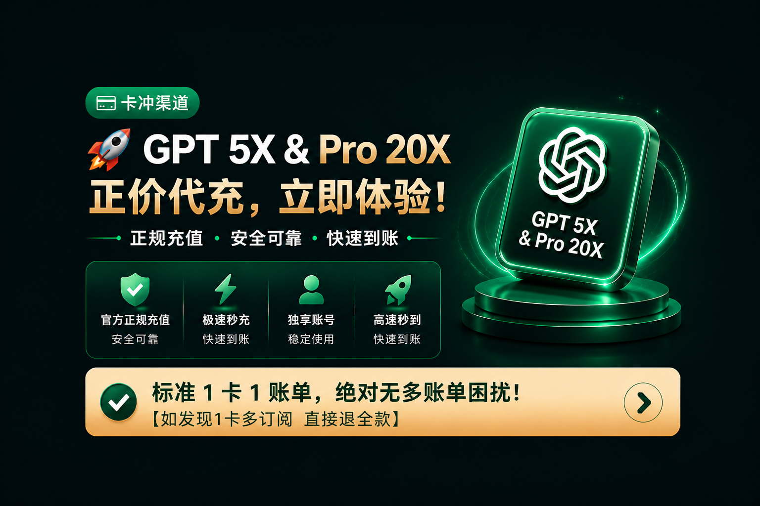 GPT PRO 20X 官方卡冲1个月～支持续费【卡密可囤可退】【仔细阅读商品介绍后在进行下单】